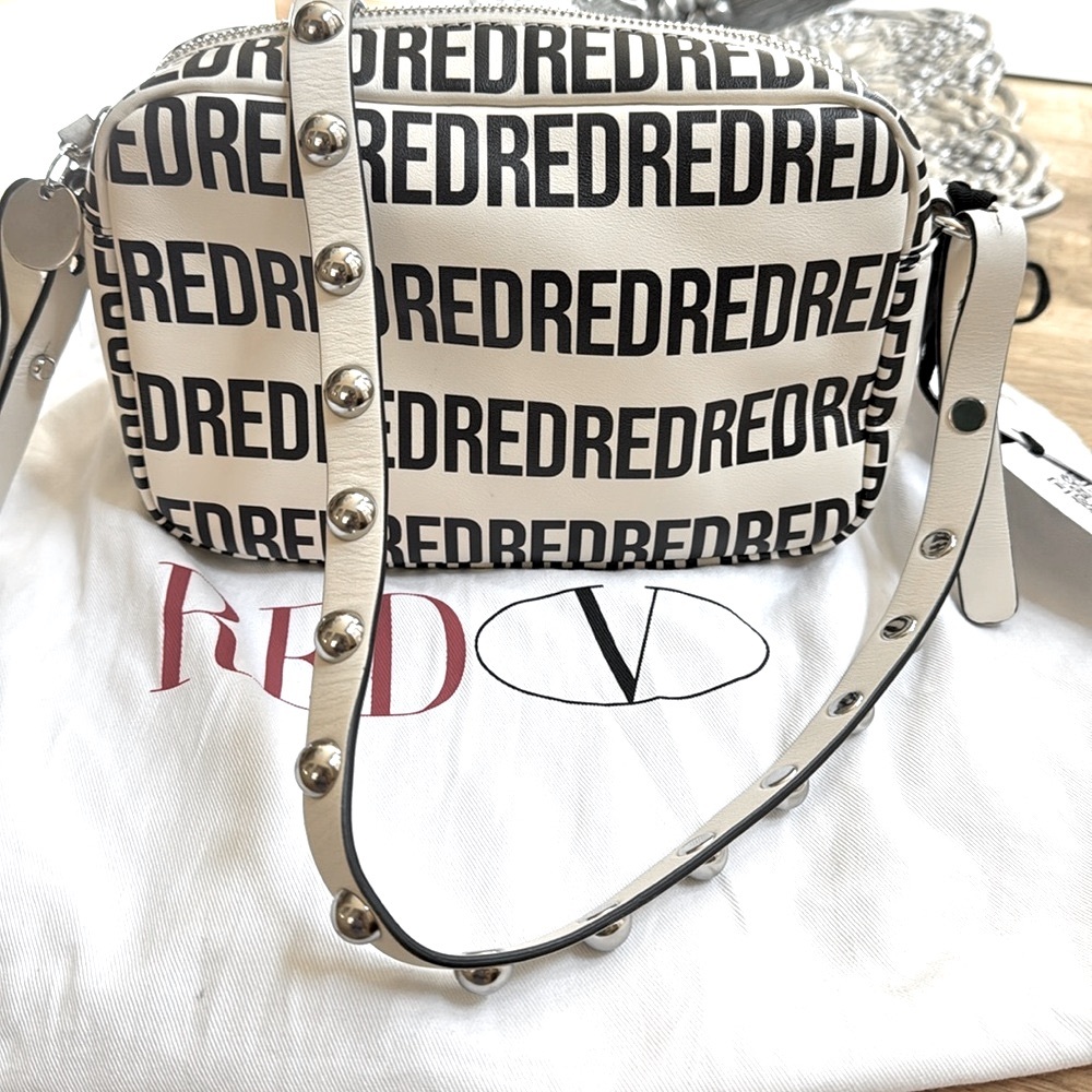 NWT! Red Valentino Logo-Print Leather Shoulder/Crossbody Bag